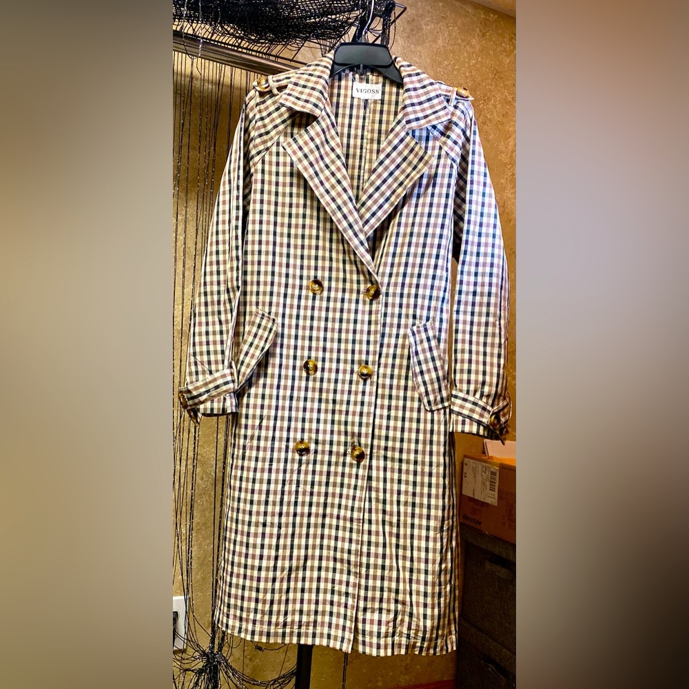 VIGOSS Women’s Plaid Belted Trench coat